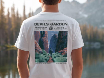Devils Garden Hiking T-Shirt | Hiker Gift | Arches National Park Tee — design printed on the back of the t-shirt
