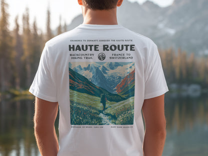 Walker's Haute Route Hiking T-Shirt | Hiker Gift | Alpine Epic Trail Tee — design printed on the back of the t-shirt