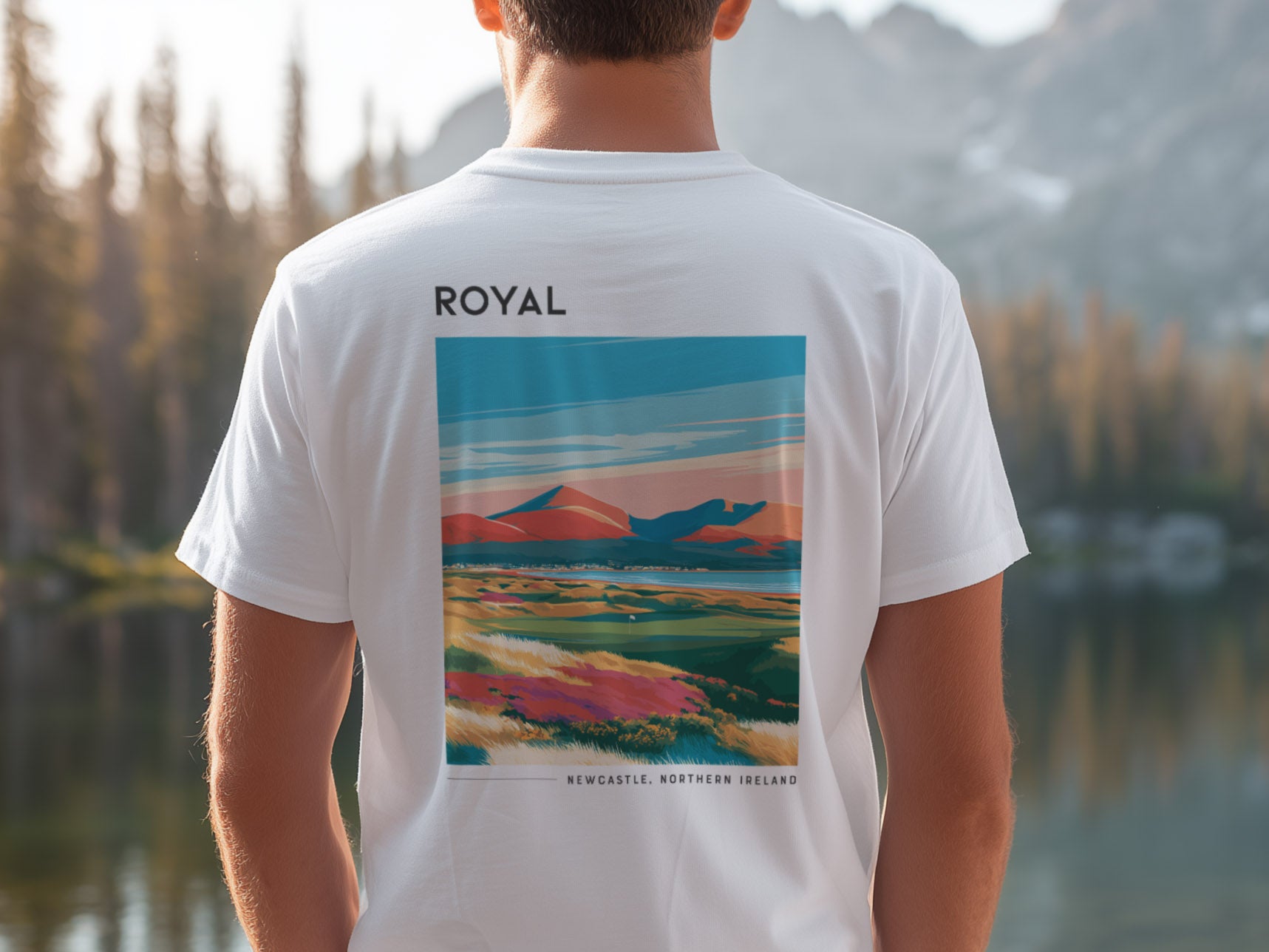 Royal County Down Golf T-Shirt | Wild Irish Links Course Tee — design printed on the back of the t-shirt