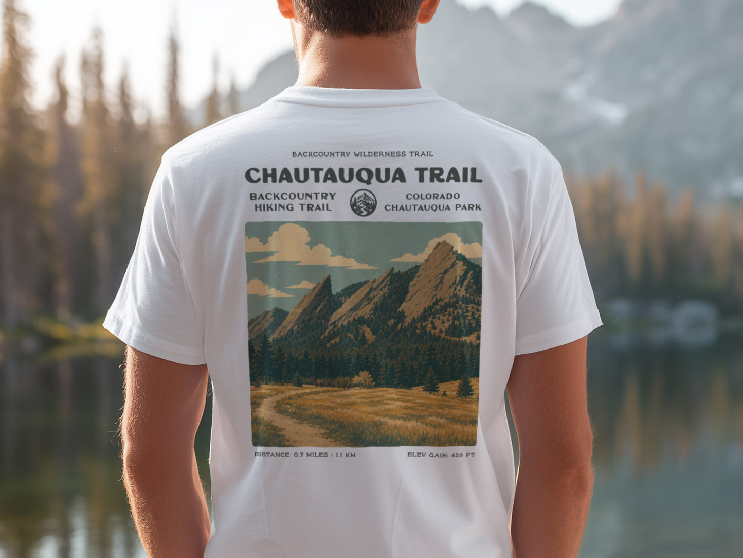 Chautauqua Trail Hiking T-Shirt | Hiker Gift | Boulder Colorado Trail Tee — design printed on the back of the t-shirt