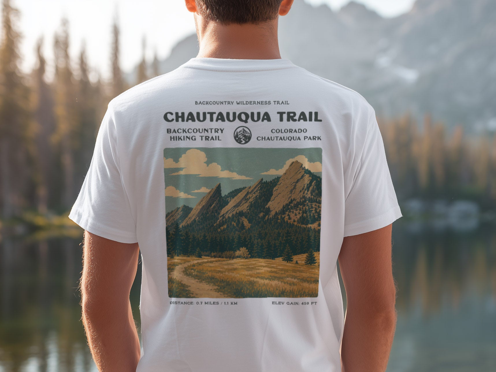 Chautauqua Trail Hiking T-Shirt | Hiker Gift | Boulder Colorado Trail Tee — design printed on the back of the t-shirt