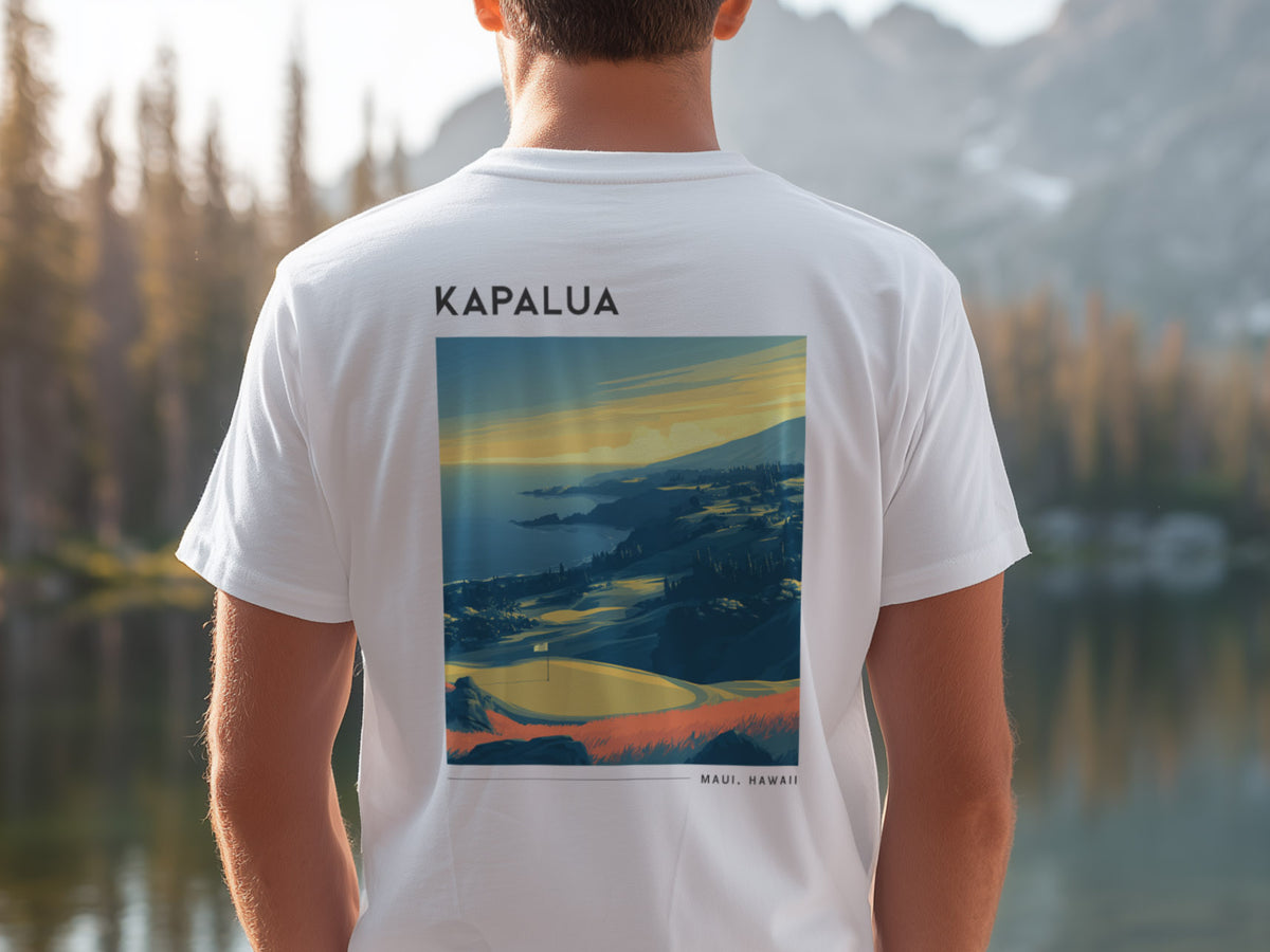 Kapalua Plantation Course Golf T-Shirt | Maui Fairways in Paradise — design printed on the back of the t-shirt