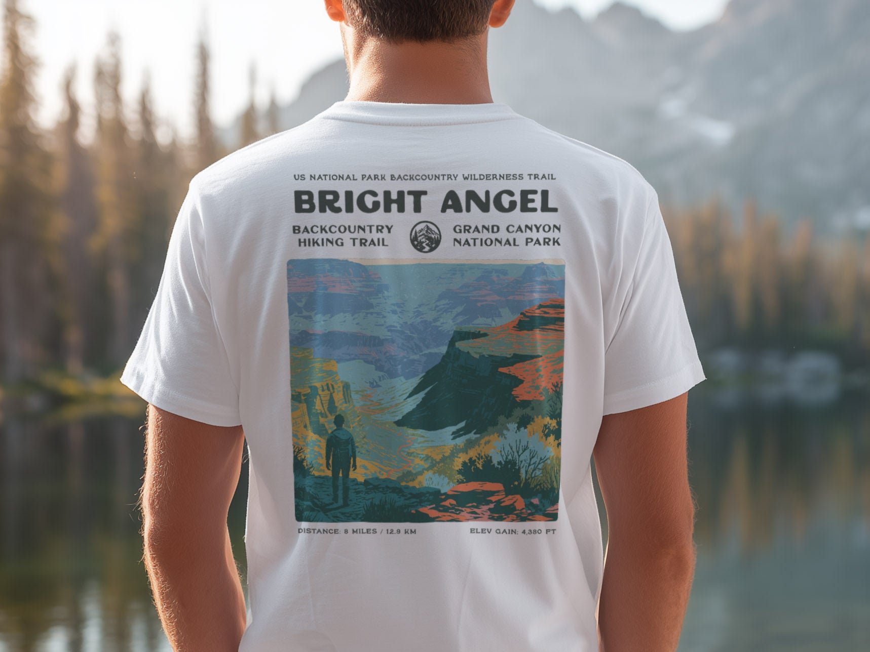 Bright Angel Hiking T-Shirt | Hiker Gift | Grand Canyon Trail Tee — design printed on the back of the t-shirt