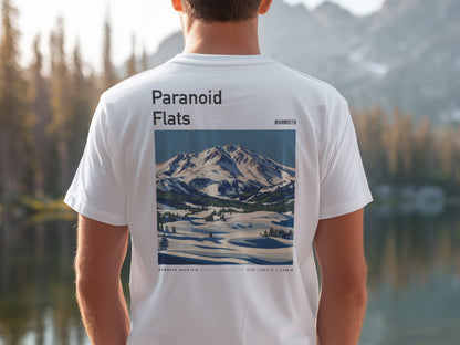 Paranoid Flats Ski T-Shirt | Mammoth Mountain Art Tee — design printed on the back of the t-shirt