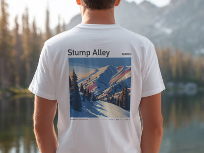 Stump Alley Ski T-Shirt | Mammoth Mountain Art Tee — design printed on the back of the t-shirt