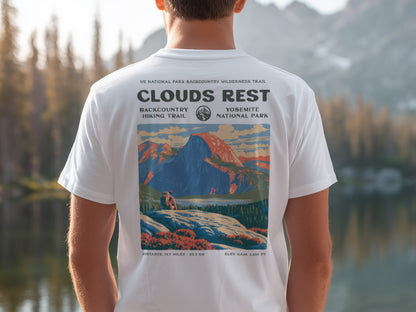 Clouds Rest Hiking T-Shirt | Hiker Gift | Above Yosemite Valley Tee — design printed on the back of the t-shirt