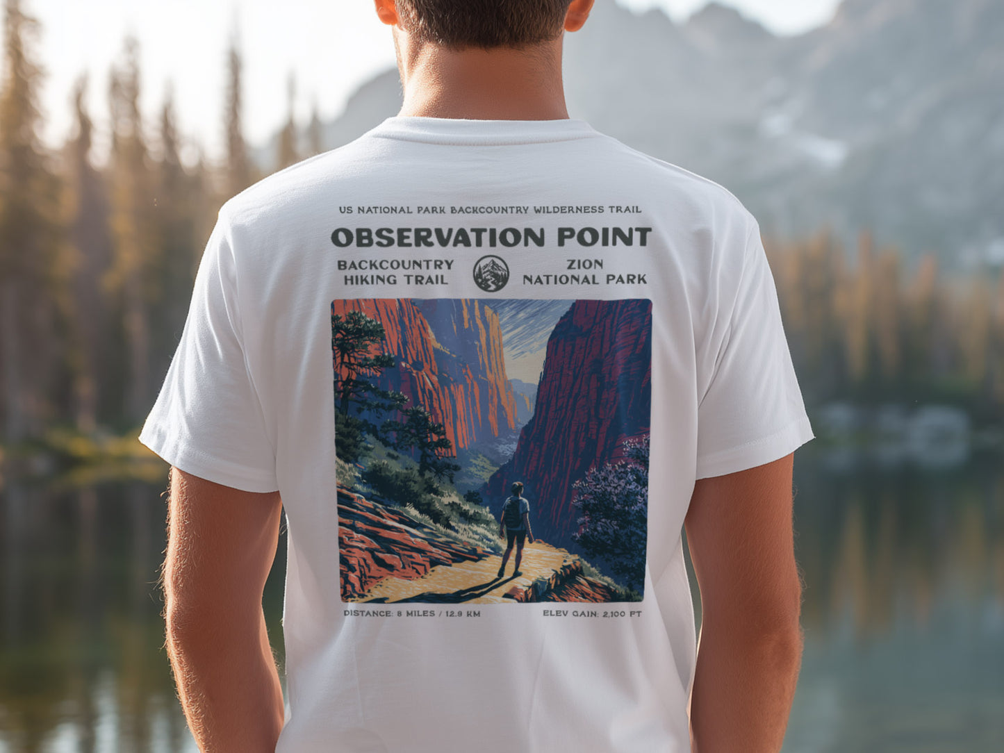 Observation Point Hiking T-Shirt | Hiker Gift | Zion Canyon Trail Tee — design printed on the back of the t-shirt