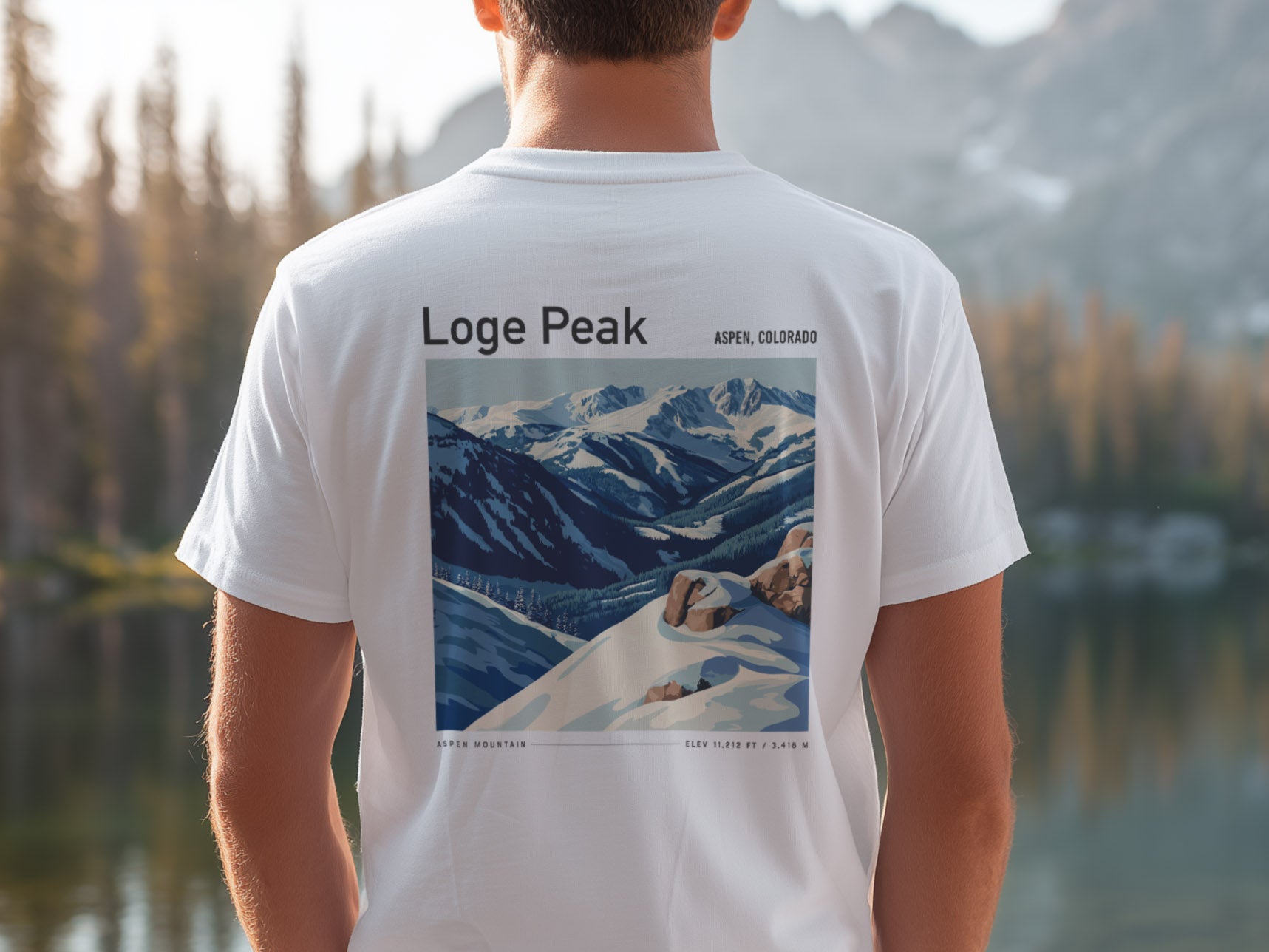 Loge Peak Ski T-Shirt | Aspen Mountain Art Tee — design printed on the back of the t-shirt