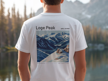 Loge Peak Ski T-Shirt | Aspen Mountain Art Tee — design printed on the back of the t-shirt