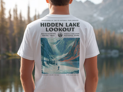 Hidden Lake Lookout Hiking T-Shirt | Hiker Gift | North Cascades Trail Tee — design printed on the back of the t-shirt