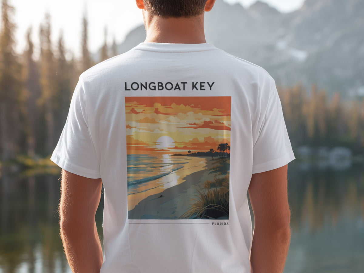 Longboat Key Travel T-Shirt | Gulf Coast Paradise Art Tee — design printed on the back of the t-shirt