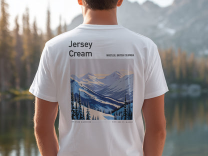 Jersey Cream Ski T-Shirt | Whistler Blackcomb Mountain Art Tee — design printed on the back of the t-shirt