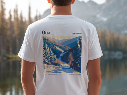 Goat, Stowe Ski T-Shirt | Vermont Mountain Art Tee — design printed on the back of the t-shirt