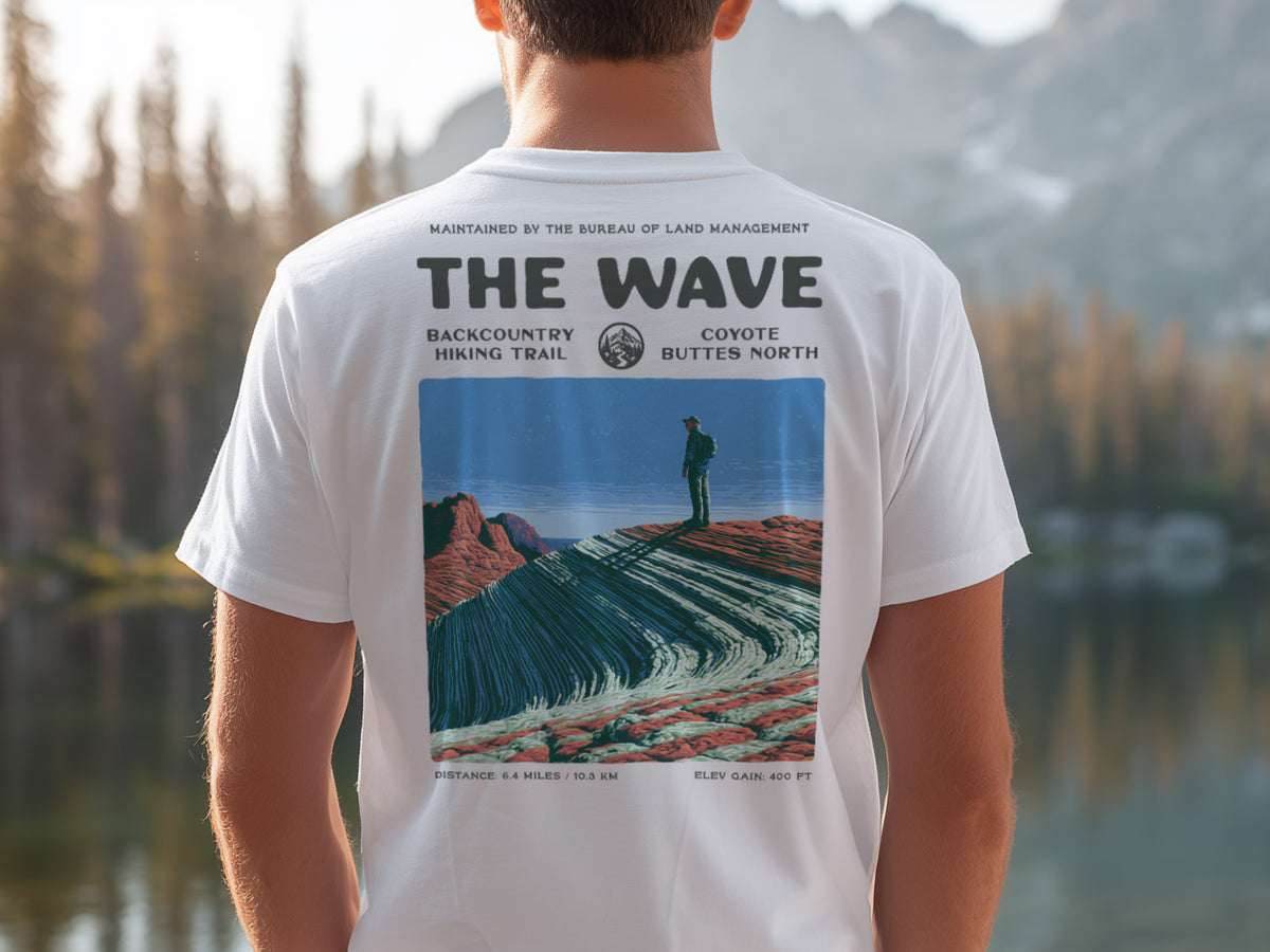 The Wave Coyote Buttes Hiking T-Shirt | Hiker Gift | Painted Desert Trail Tee — design printed on the back of the t-shirt