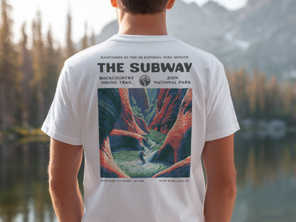 The Subway Hiking T-Shirt | Hiker Gift | Zion Canyon Trail Tee — design printed on the back of the t-shirt