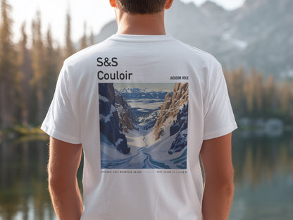S&S Couloir Ski T-Shirt | Jackson Hole Mountain Art Tee — design printed on the back of the t-shirt