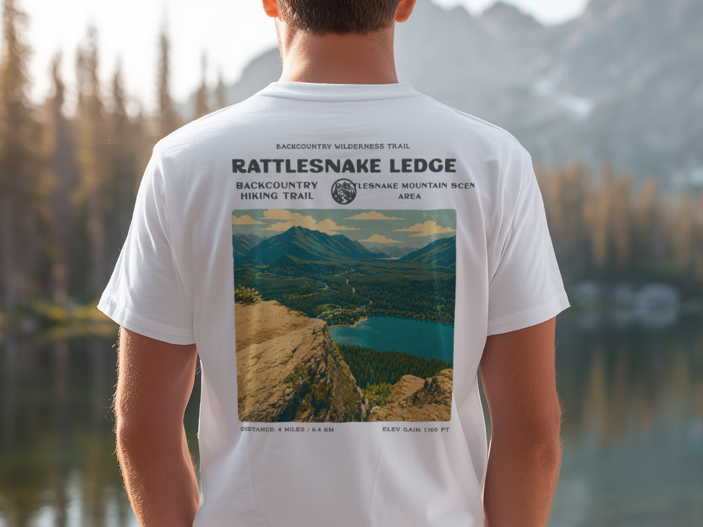 Rattlesnake Ledge Hiking T-Shirt | Hiker Gift | North Bend Trail Tee — design printed on the back of the t-shirt