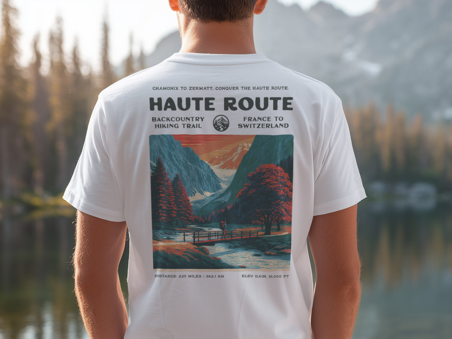 Walker's Haute Route Hiking T-Shirt | Hiker Gift | Alpine Epic Trail Tee — design printed on the back of the t-shirt