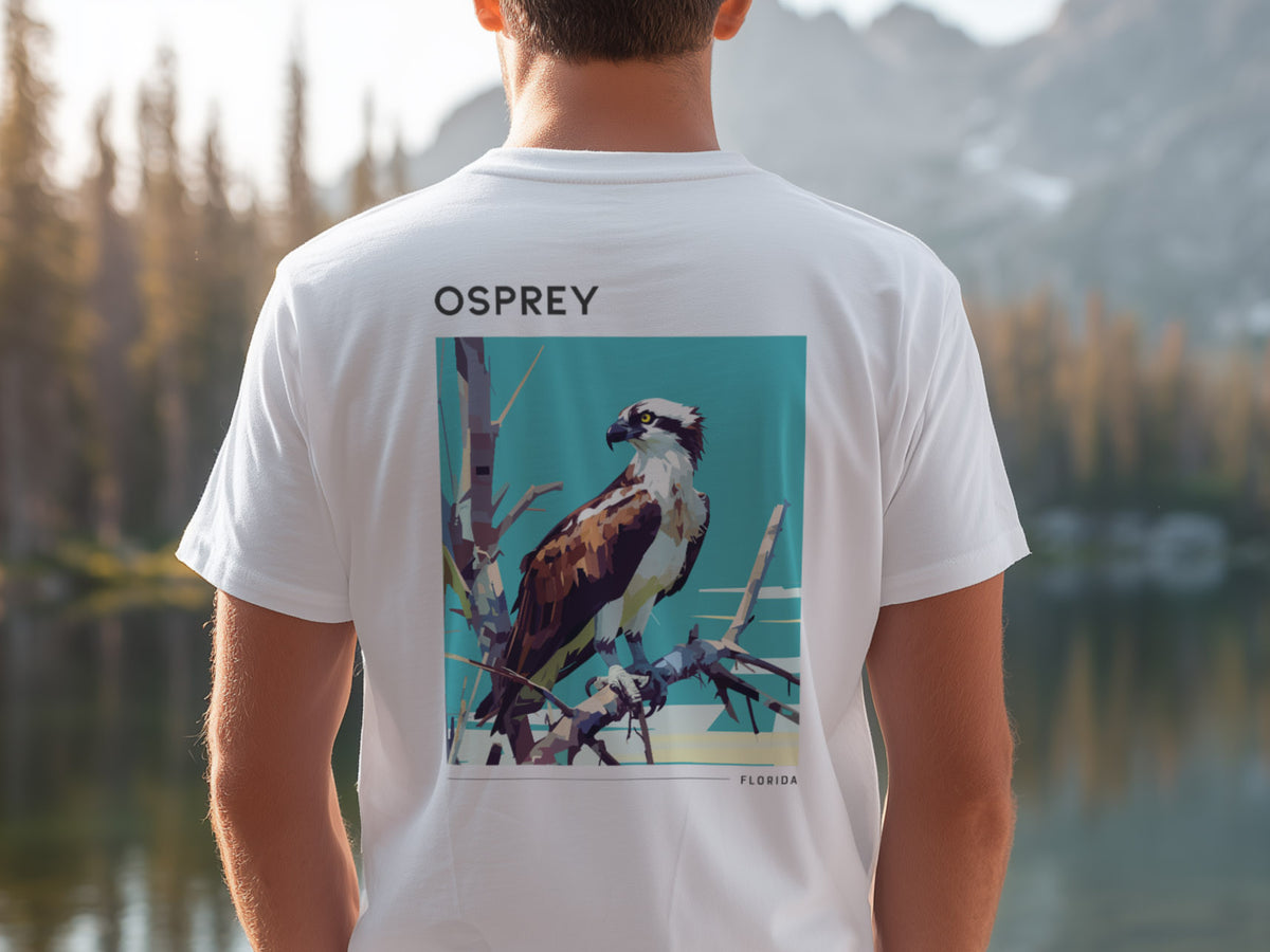 Osprey Travel T-Shirt | Wild Florida Gulf Coast Tee — design printed on the back of the t-shirt