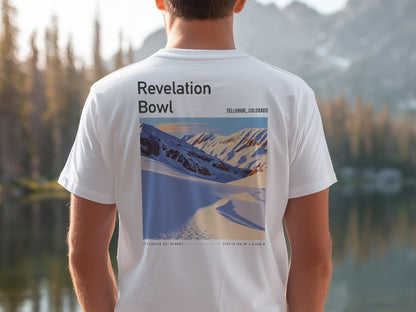 Revelation Bowl Ski T-Shirt | Telluride Mountain Art Tee — design printed on the back of the t-shirt
