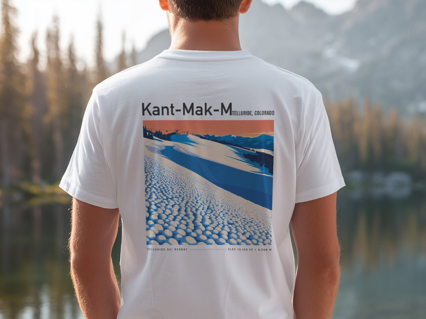 Kant-Mak-M Ski T-Shirt | Telluride Mountain Art Tee — design printed on the back of the t-shirt