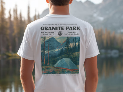Granite Park Hiking T-Shirt | Hiker Gift | Wild Montana Trail Tee — design printed on the back of the t-shirt