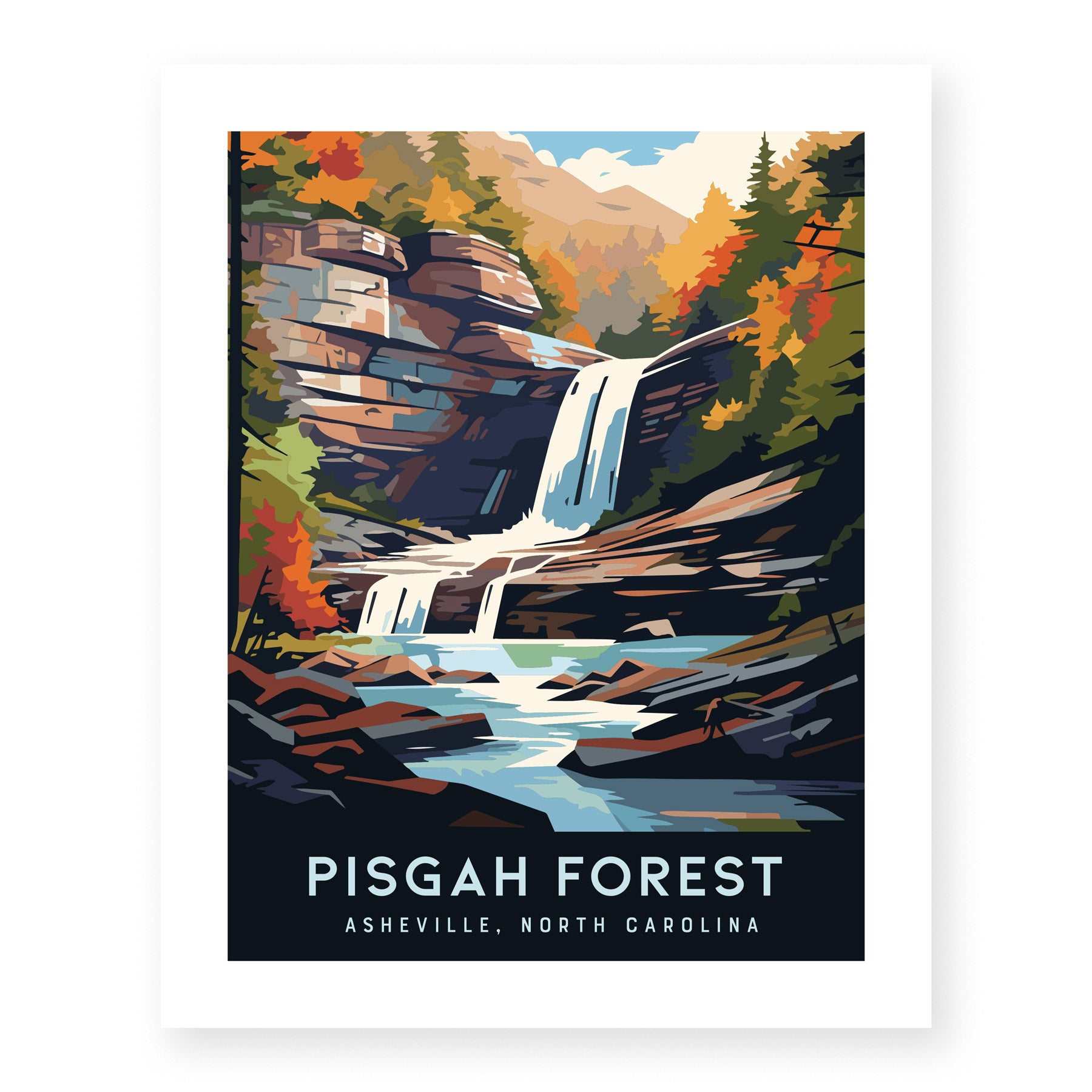 Pisgah Forest Poster | Asheville NC Waterfall Art | Blue Ridge Mountains