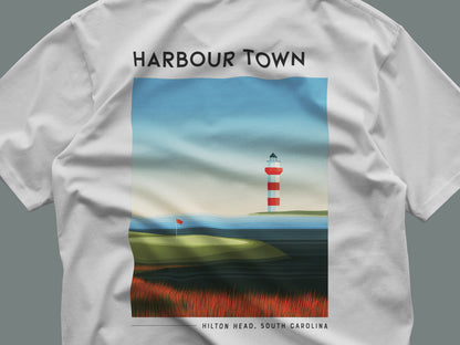 Harbour Town Golf T-Shirt | Low Country Links Classic Tee — close-up of the left-chest pocket print