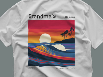 Grandma's Surf T-Shirt | Gentle Waves, Wild Soul — close-up of the left-chest pocket print