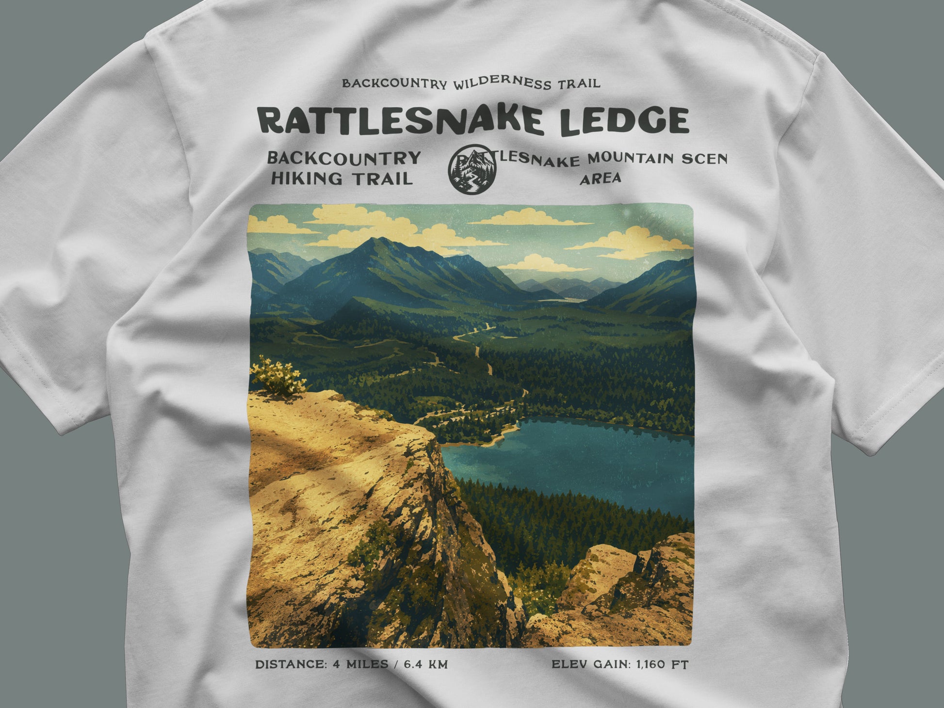 Rattlesnake Ledge Hiking T-Shirt | Hiker Gift | North Bend Trail Tee — close-up of the left-chest pocket print