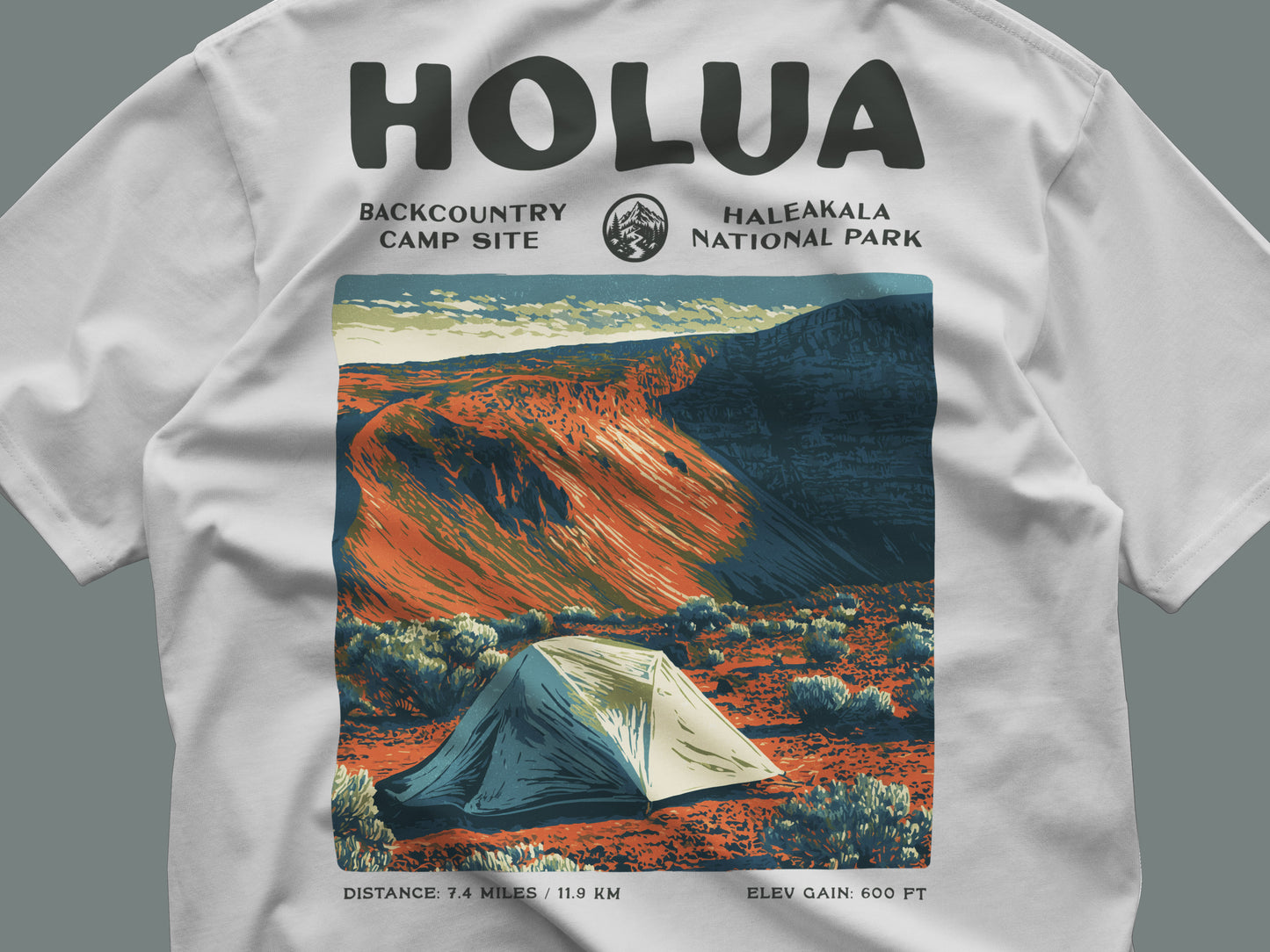 Holua Hiking T-Shirt | Hiker Gift | Haleakala Trail Tee — close-up of the left-chest pocket print
