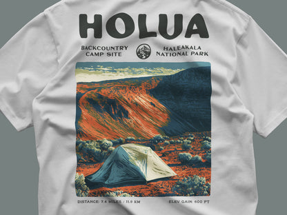 Holua Hiking T-Shirt | Hiker Gift | Haleakala Trail Tee — close-up of the left-chest pocket print