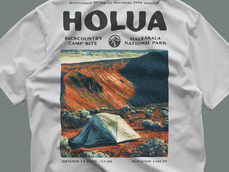 Holua Hiking T-Shirt | Hiker Gift | Haleakala Trail Tee — close-up of the left-chest pocket print