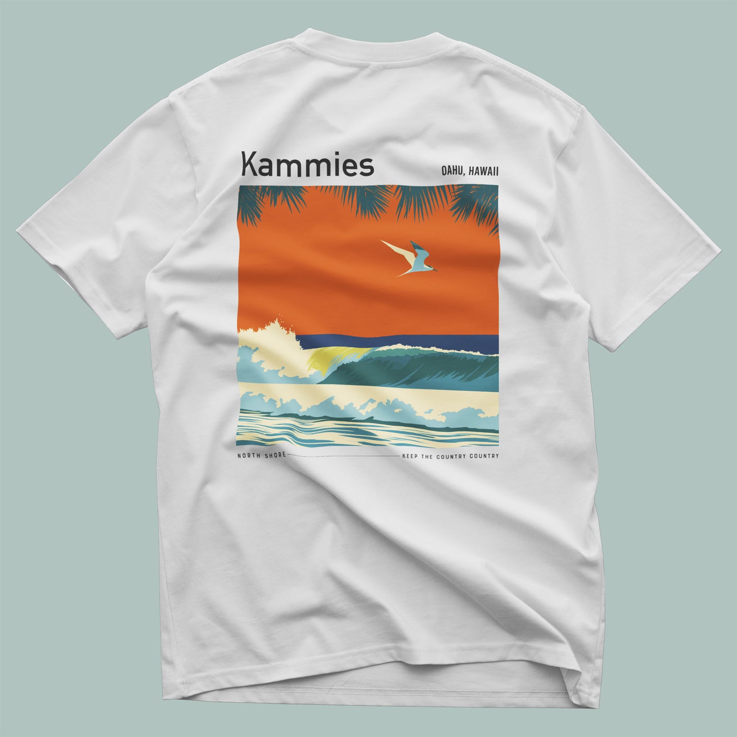 Kammies Surf T-Shirt | Hawaii Wave Art Tee — design printed on the back of the t-shirt