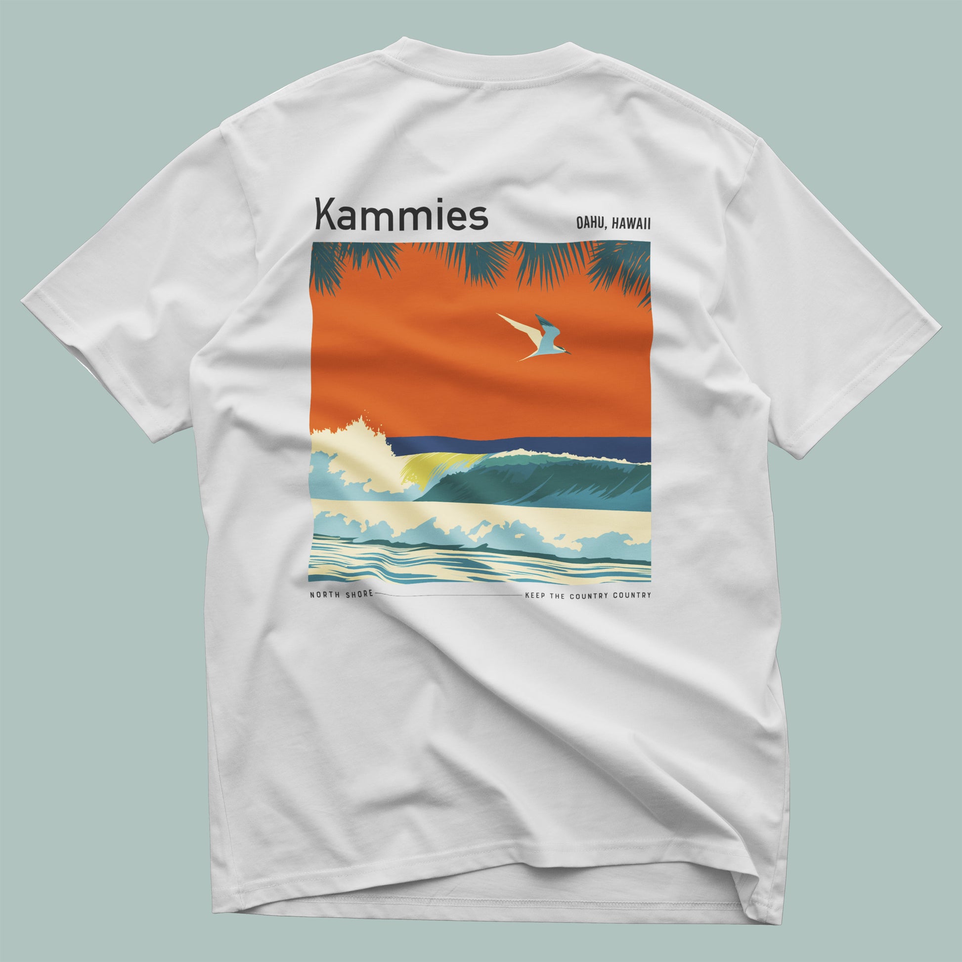 Kammies Surf T-Shirt | Hawaii Wave Art Tee — design printed on the back of the t-shirt