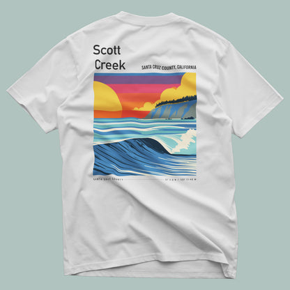 Scott Creek Surf T-Shirt | Central Coast Wave Art Tee — design printed on the back of the t-shirt