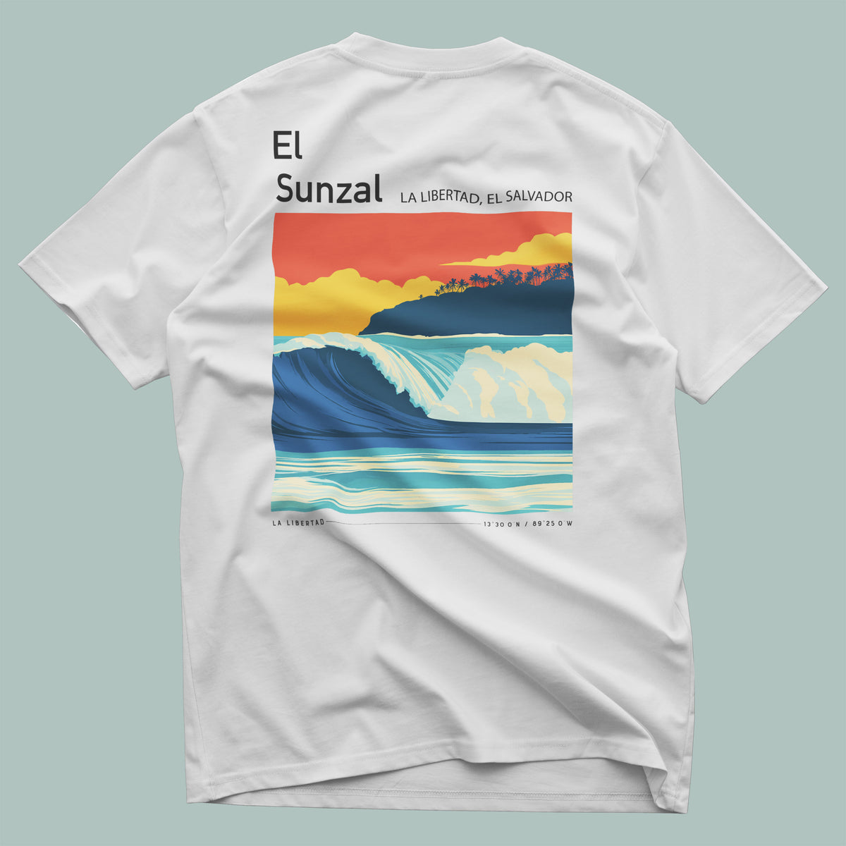 El Sunzal Surf T-Shirt | Central American Wave Art Tee — design printed on the back of the t-shirt
