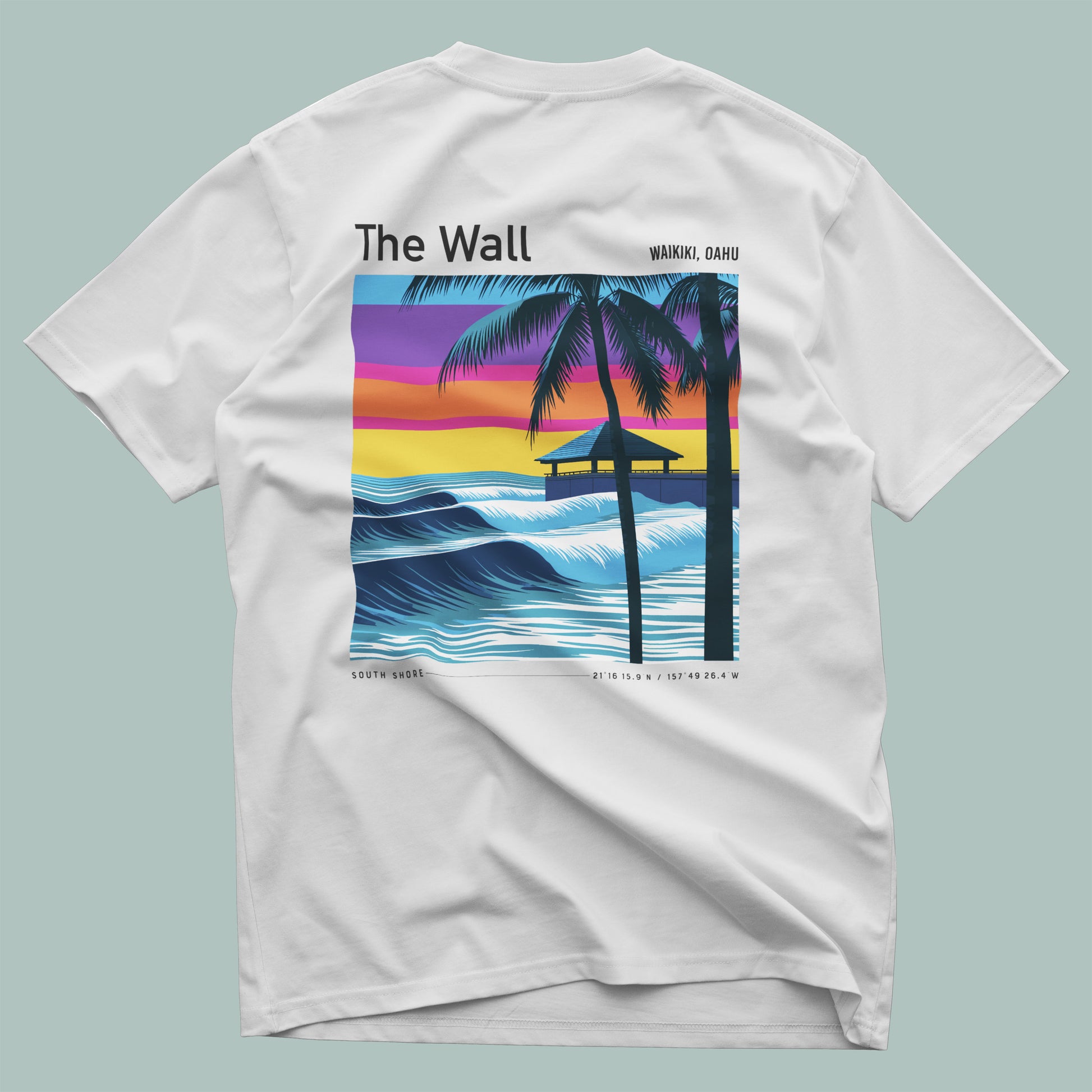 The Wall, Hawaii Surf T-Shirt | Raw Power, Island Soul — design printed on the back of the t-shirt