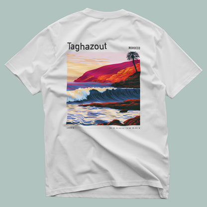 Taghazout Surf T-Shirt | Moroccan Wave Art Tee — design printed on the back of the t-shirt