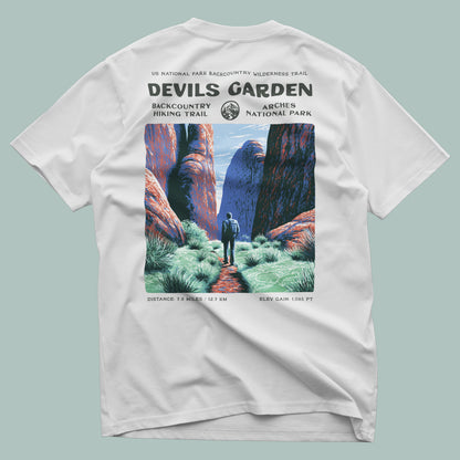 Devils Garden Hiking T-Shirt | Hiker Gift | Arches National Park Tee — design printed on the back of the t-shirt
