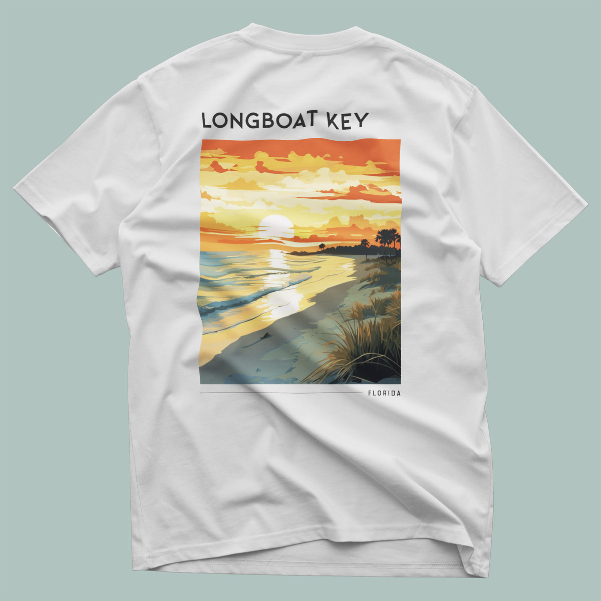 Longboat Key Travel T-Shirt | Gulf Coast Paradise Art Tee — design printed on the back of the t-shirt