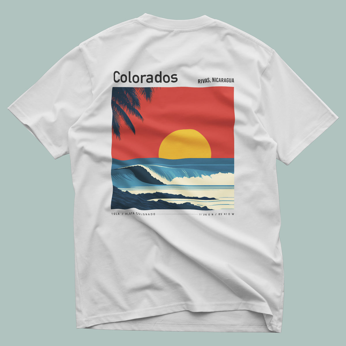 Playa Colorado Surf T-Shirt | Raw Nicaraguan Wave Art — design printed on the back of the t-shirt