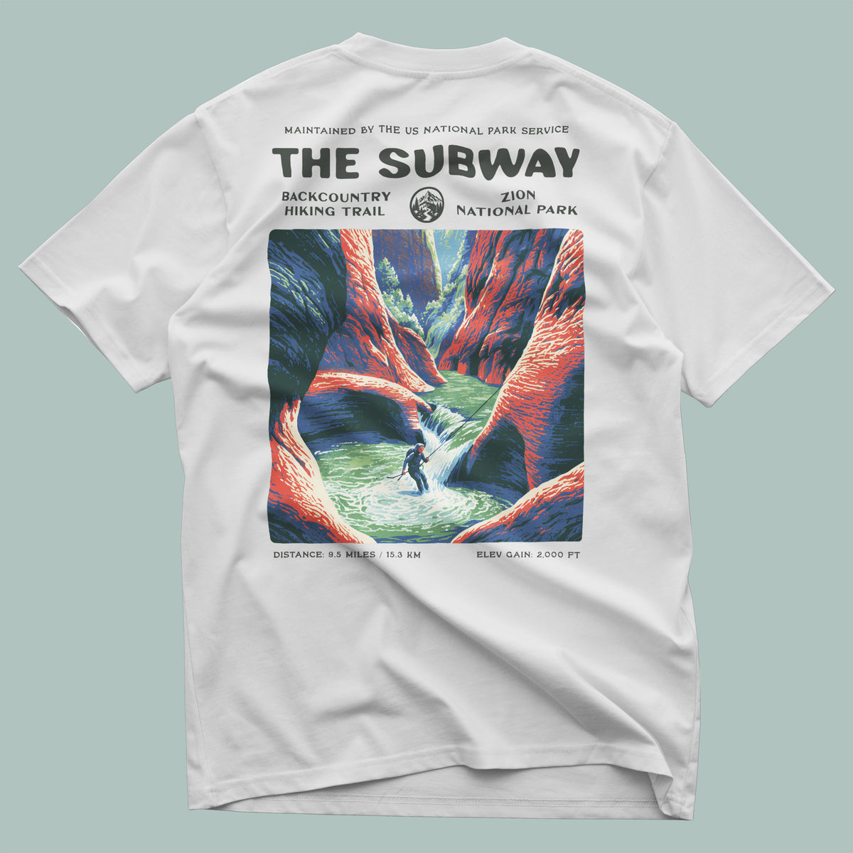 The Subway Hiking T-Shirt | Hiker Gift | Zion Canyon Trail Tee — design printed on the back of the t-shirt