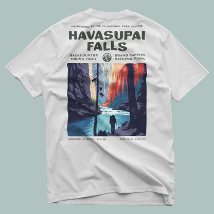 Havasupai Falls Hiking T-Shirt | Hiker Gift | Turquoise Canyon Trail Tee — design printed on the back of the t-shirt