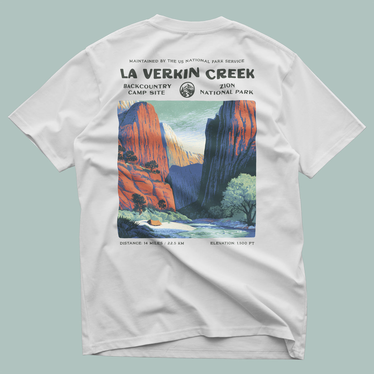 La Verkin Creek Hiking T-Shirt | Hiker Gift | Zion Backcountry Trail Tee — design printed on the back of the t-shirt