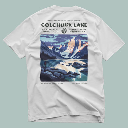 Colchuck Lake Hiking T-Shirt | Hiker Gift | Alpine Lakes Wilderness Tee — design printed on the back of the t-shirt