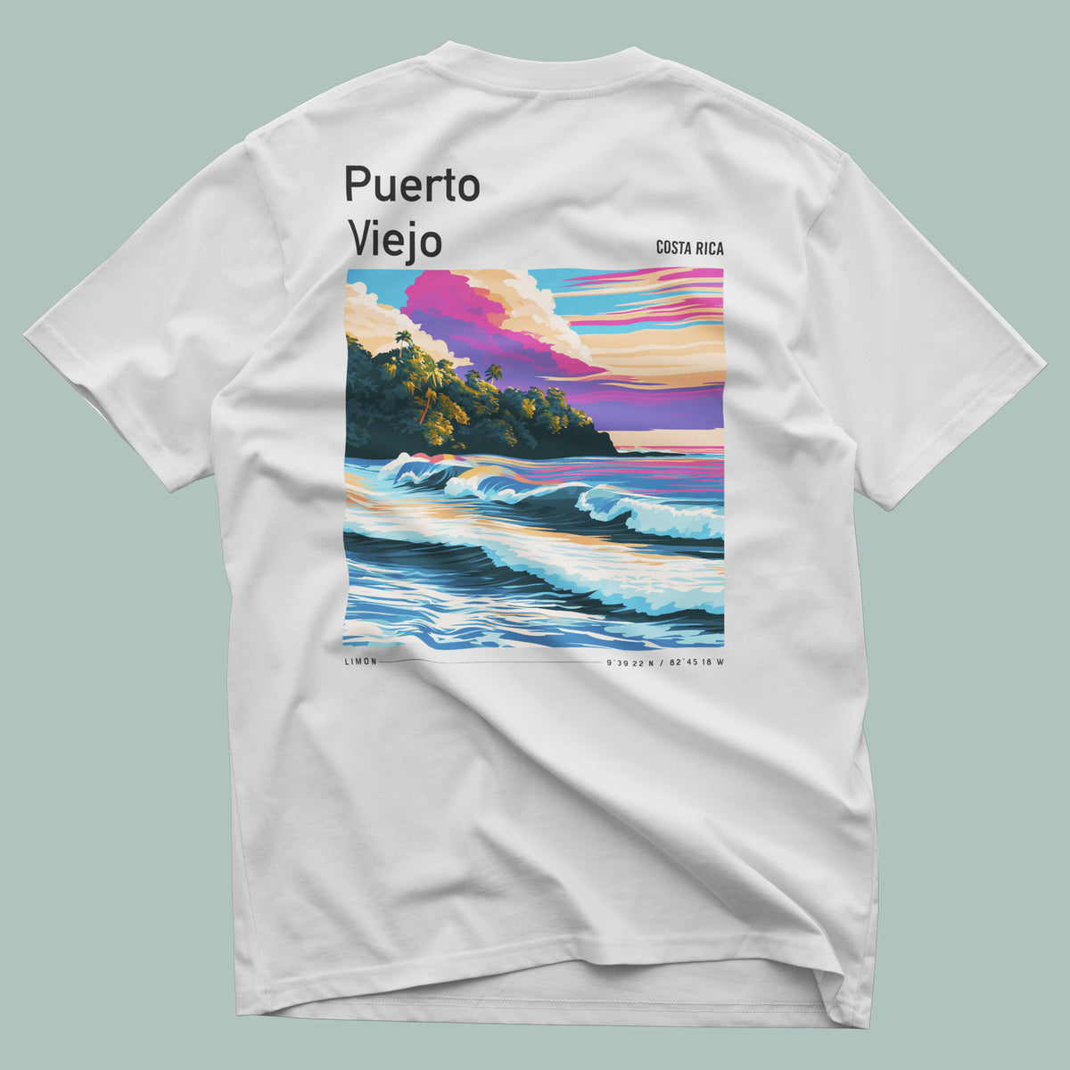 Puerto Viejo Surf T-Shirt | Caribbean Coast Wave Art Tee — design printed on the back of the t-shirt