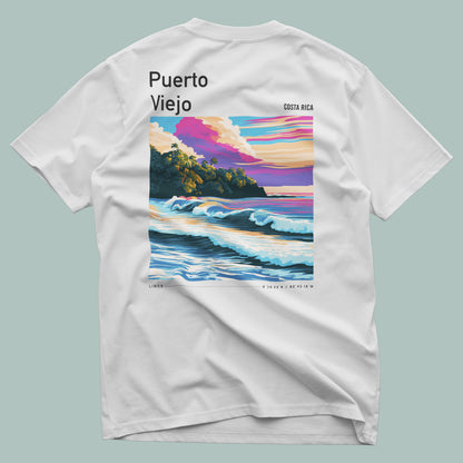 Puerto Viejo Surf T-Shirt | Caribbean Coast Wave Art Tee — design printed on the back of the t-shirt
