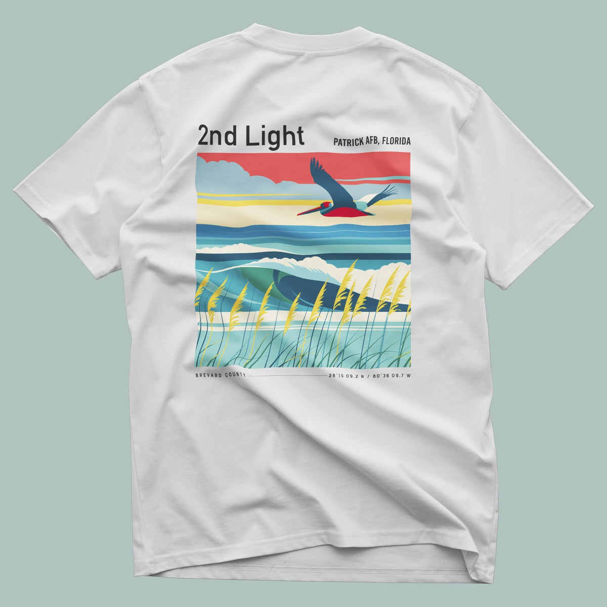 2nd Light Surf T-Shirt | Florida Gulf Coast Wave Tee — design printed on the back of the t-shirt