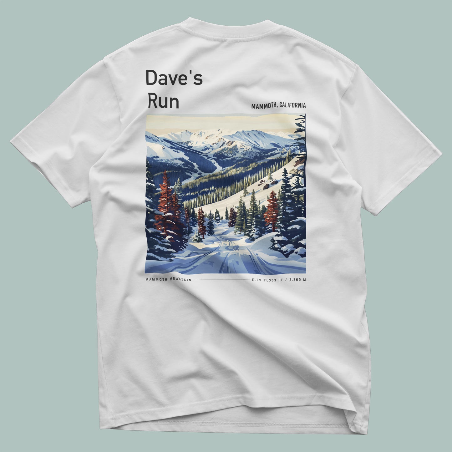 Dave's Run Ski T-Shirt | Mammoth Mountain Art Tee — design printed on the back of the t-shirt